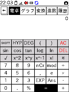 関数電卓の画面
